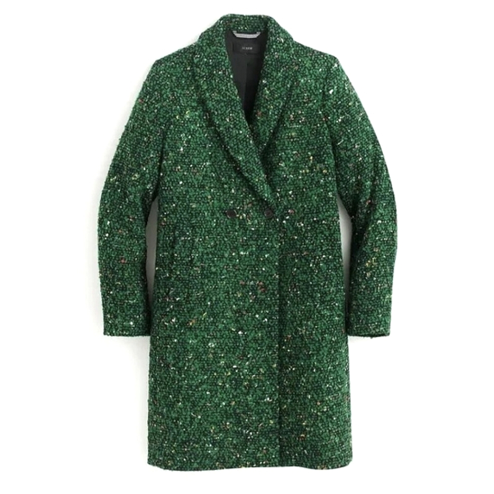 J. Crew Green Daphne Tweed Topcoat Coat Size 0 XS - Picture 2 of 15